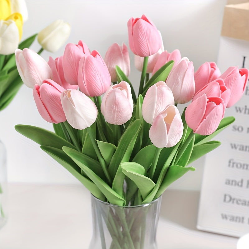 10pcs, Artificial Tulip, Artificial Flower Faux Flower Realistic Simulation Flower Blooming DIY Craft Bridal Bouquet Home Table Living Room Decoration, Indoor Outdoor Decoration