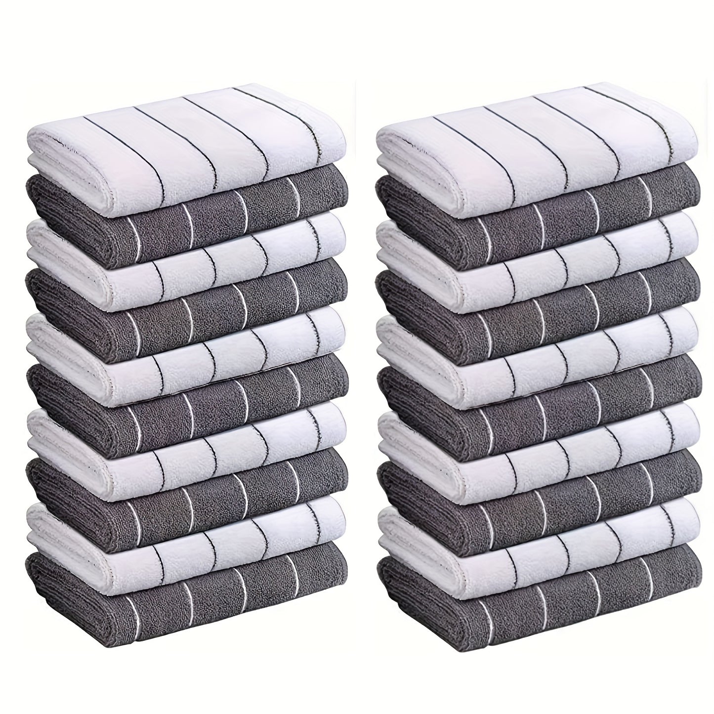 [Super Absorbent Towels] 5pcs HYER KITCHEN Super Absorbent Microfiber Cleaning Towels, Quick-Drying, Striped Gray and White, Multipurpose for Kitchen & Bathroom Use