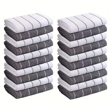 [Super Absorbent Towels] 5pcs HYER KITCHEN Super Absorbent Microfiber Cleaning Towels, Quick-Drying, Striped Gray and White, Multipurpose for Kitchen & Bathroom Use