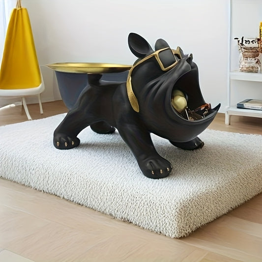 1 Chic Bulldog Storage Decor - Resin Art Statue with Glasses & Golden Tray, Ideal for Home & Office, Fits Living Room, Bedroom, Entryway - Perfect for Christmas, New Year, Mother'S Day, Halloween, Easter, Dog Deco