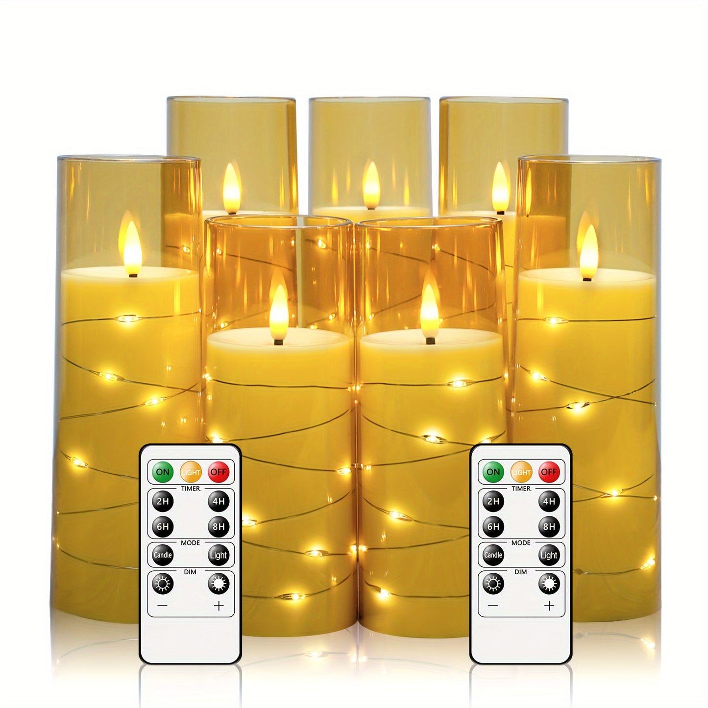 [Fast Arrival] 7-Acrylic Flameless Column Candle - Flameless Candles with Remote Control, Embedded Star String, and Battery Powered LED Lights - Perfect Home Decoration for Halloween and Christmas Ambiance