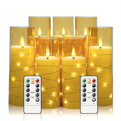 [Fast Arrival] 7-Acrylic Flameless Column Candle - Flameless Candles with Remote Control, Embedded Star String, and Battery Powered LED Lights - Perfect Home Decoration for Halloween and Christmas Ambiance