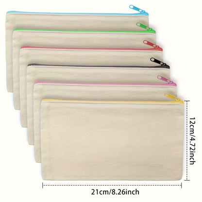 12PCS Blank Canvas Bag with Zipper, Multi Color Makeup Canvas Bag Cosmetic Bags Blank Pencil Case for School Travel DIY Accessories Storage