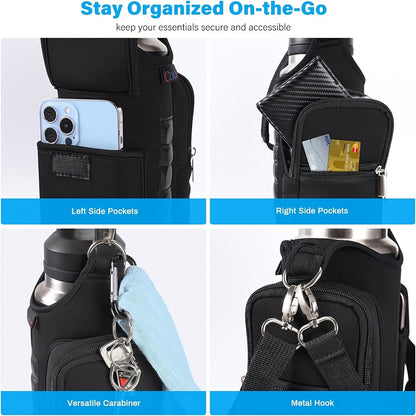 [Fitness Carrying Bag with Shoulder Strap] Fitness Magnetic Bag Water Bottle Holder Fitness Bottle Carrying Bag, with Mobile Phone Pocket and Handle Shoulder Strap Fitness Accessories Storage, Suitable for Men and Women, 5 Bu