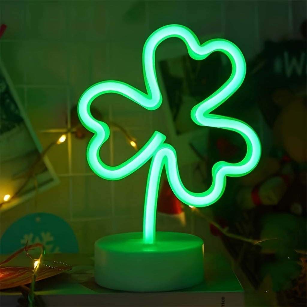 1pc Art Deco Green LED Clover Neon Light, USB & Battery Powered Plastic Indoor String Light with Switch Control, Ideal for St. Patrick'S Day, Universal Occasions & Spring Holiday Decorations