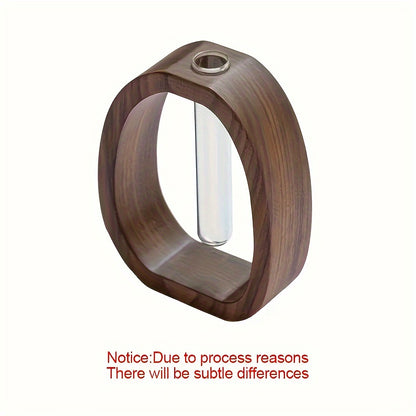 1pc Art Deco Style Wooden Round Vase with Glass Tube - Elegant Hydroponic Flower Vase for Home and Office Decor, No Electricity or Battery Needed, Ideal Christmas Gift, Vases for Flowers