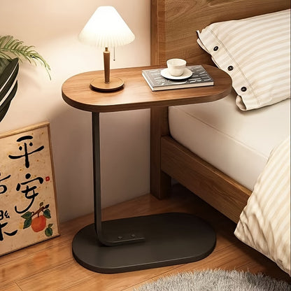 [Adjustable Height Wooden Side Table] Chic C-Shaped Wooden Side Table with Adjustable Height - Modern Art Deco Design, Sturdy Metal Legs for Living Room & Outdoor Use