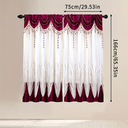 [Contemporary Curtains] 2pcs, 2D FLAT PRINTING Curtains, Contemporary Curtains red Durable 100% Polyester Fabric (without rod, No movement, no battery) Art Deco Festive for Living Room, Bedroom, Kitchen, Bathroom Decor, 2D Fl