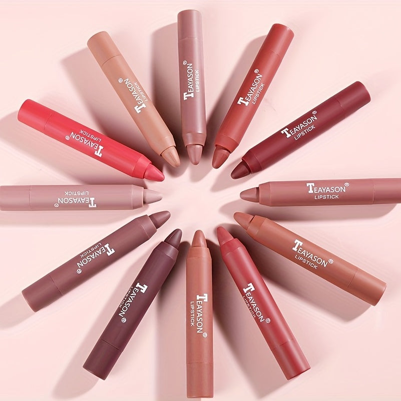 12 Colors Matte Moisturizing Lipstick Crayons - Vibrant Lipstick for Smooth, Long-Lasting, Waterproof Finish - Perfect Valentine's Day Gift for Her