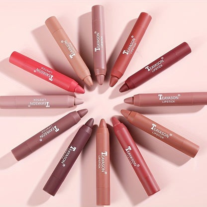 12 Colors Matte Moisturizing Lipstick Crayons - Vibrant Lipstick for Smooth, Long-Lasting, Waterproof Finish - Perfect Valentine's Day Gift for Her