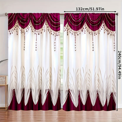 [Contemporary Curtains] 2pcs, 2D FLAT PRINTING Curtains, Contemporary Curtains red Durable 100% Polyester Fabric (without rod, No movement, no battery) Art Deco Festive for Living Room, Bedroom, Kitchen, Bathroom Decor, 2D Fl