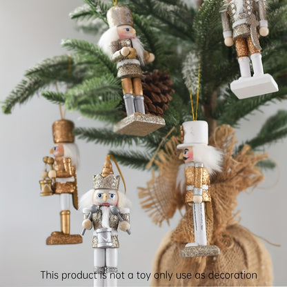 5 pièces/ensemble Casse-noisette en bois fait à la main Marionnette Soldat Pendentif Poudre scintillante Décoration d’ornement