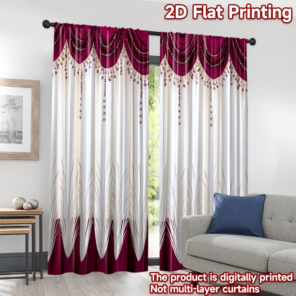 [Contemporary Curtains] 2pcs, 2D FLAT PRINTING Curtains, Contemporary Curtains red Durable 100% Polyester Fabric (without rod, No movement, no battery) Art Deco Festive for Living Room, Bedroom, Kitchen, Bathroom Decor, 2D Fl