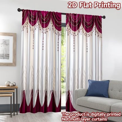 [Contemporary Curtains] 2pcs, 2D FLAT PRINTING Curtains, Contemporary Curtains red Durable 100% Polyester Fabric (without rod, No movement, no battery) Art Deco Festive for Living Room, Bedroom, Kitchen, Bathroom Decor, 2D Fl