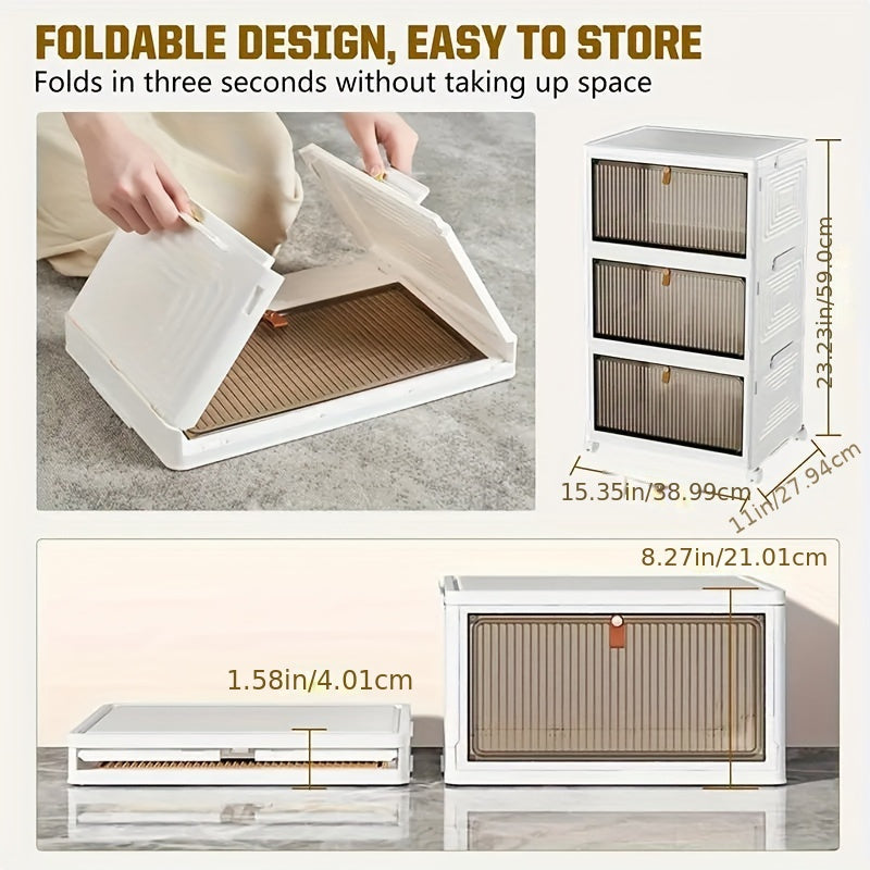 1/3/5pcs Large Foldable White PP Plastic Shoe Storage Boxes With Wheels - 3 Layers Of Clear Stackable Shoe Display Boxes For Organized Shoe Storage Bedroom Accessories Storage Trunks & Chests