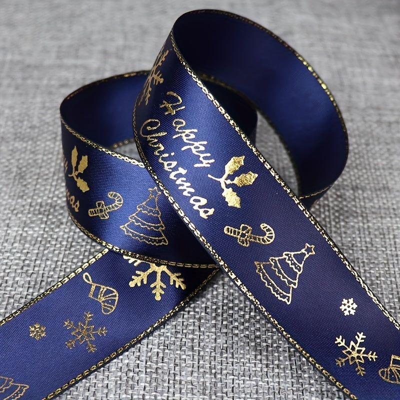 1pc 5 Yards 25mm Bronzing Christmas Ribbon Printed Polyester Ribbon For Christmas Decoration Gift Wrapping DIY Sewing Fabric