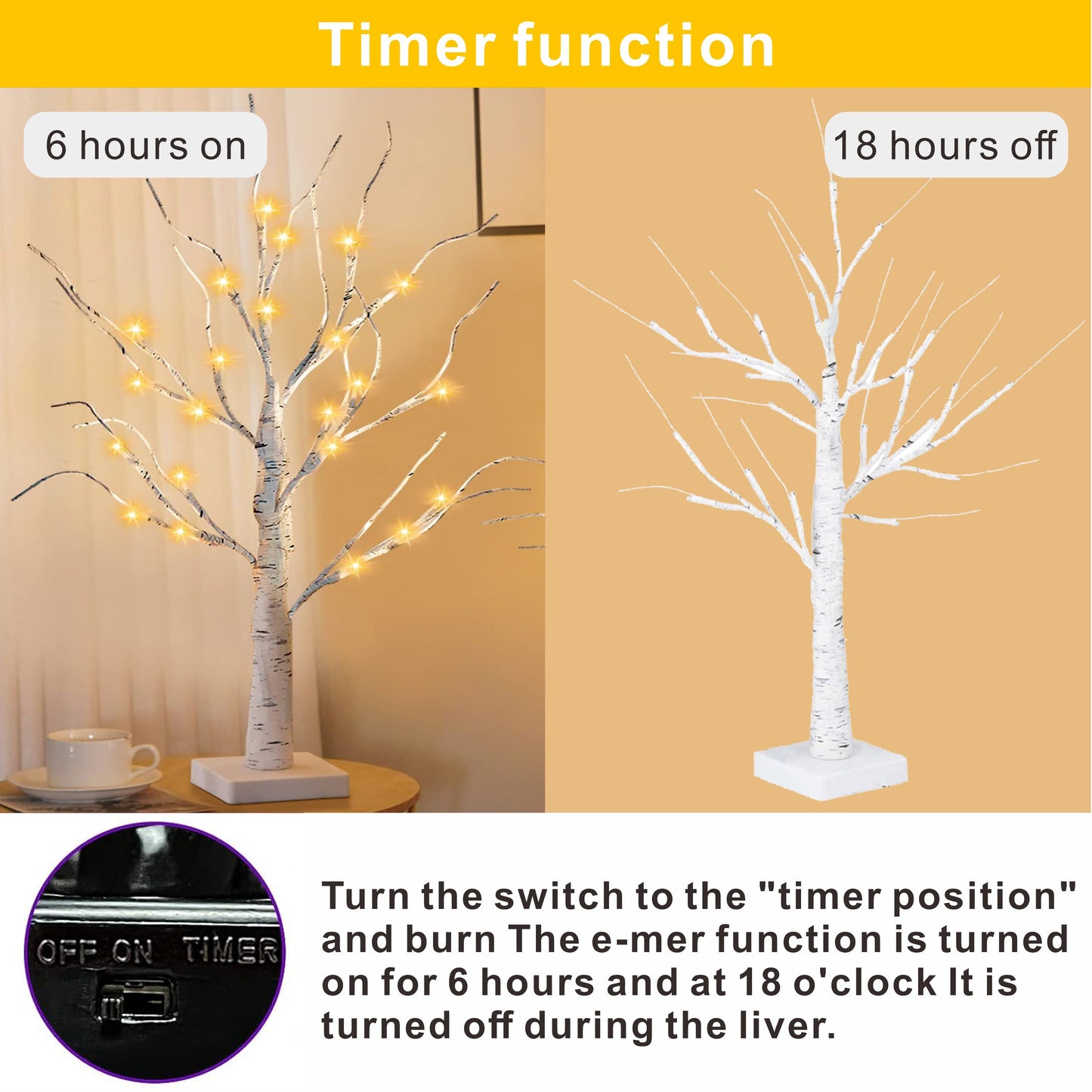 1pc 2ft Warm White Battery Operated White Birch Tree Lights for Home Decoration, Desktop Mini Artificial Tree Lights with Fireplace Holder for Christmas and Summer