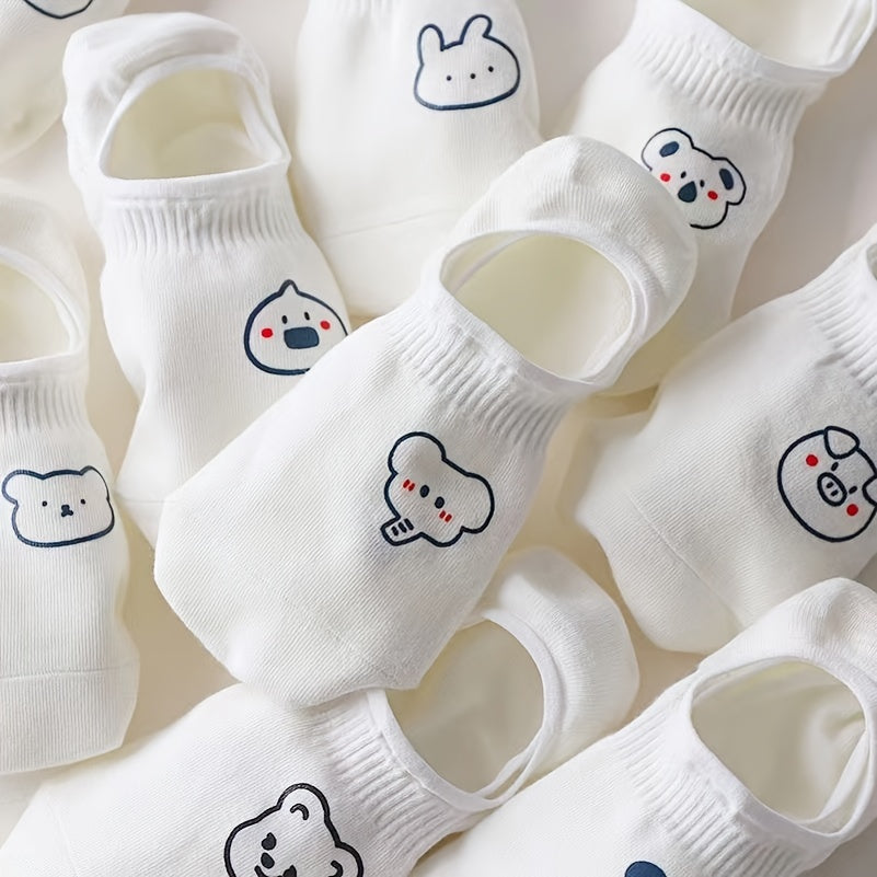 10 Pairs Ultra-Soft Womens Short Socks - Adorable Cartoon Prints, Lightweight & Breathable Low Cut Ankle Socks - Assorted Styles for Everyday Fashion