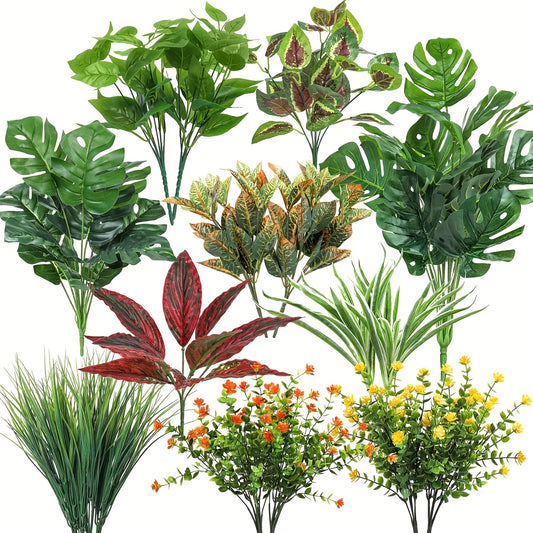 18 outdoor artificial plants, anti UV, fake green stems, fake shrubs, indoor and outdoor hanging, front porch, courtyard garden, window sill box, home decoration