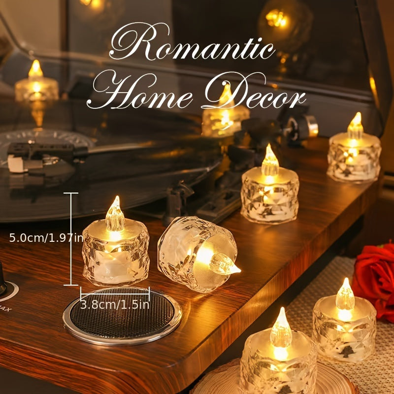 12pcs LED Electronic Candle Lights, Rose Pattern Vertical Refraction Halo Projection, Mini Simulated Flameless Candles For Wedding, Valentine's Day, Halloween, Christmas, Holiday, Home Decoration