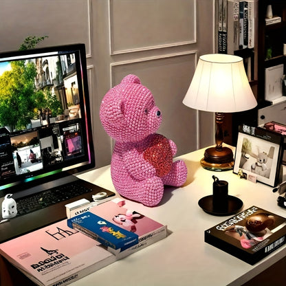 [Art Deco Pink Bear Sculpture] 1pc Art Deco Style Resin Pink Bear Sculpture, Love Theme Figurine, Versatile Room Decor for Living Room, Bedroom, Prayer Room, Christmas, Halloween, Thanksgiving, Valentine's Day, New Year