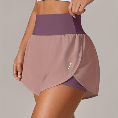 [Yoga Activewear] Women's Light Blue Yoga Shorts - Casual & Loose-Fit, High-Waisted with Ruffle Detail, Stretchy Polyester-Elastane Blend, Machine Washable, Perfect for Spring/Summer/Fall