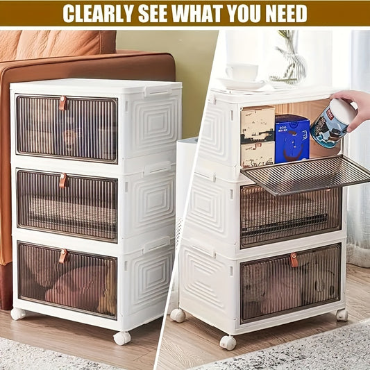 1/3/5pcs Large Foldable White PP Plastic Shoe Storage Boxes With Wheels - 3 Layers Of Clear Stackable Shoe Display Boxes For Organized Shoe Storage Bedroom Accessories Storage Trunks & Chests