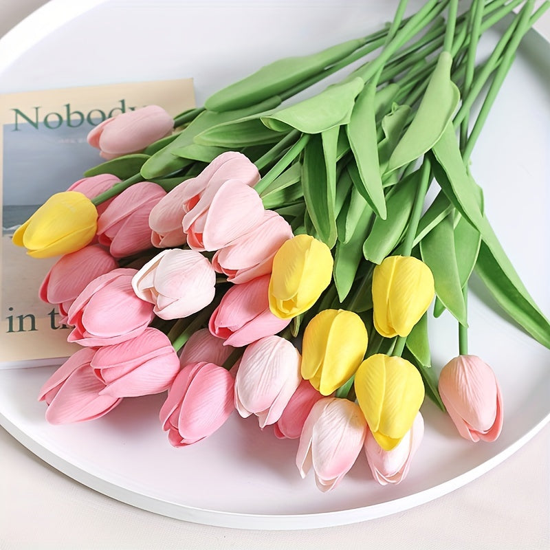 10pcs, Artificial Tulip, Artificial Flower Faux Flower Realistic Simulation Flower Blooming DIY Craft Bridal Bouquet Home Table Living Room Decoration, Indoor Outdoor Decoration