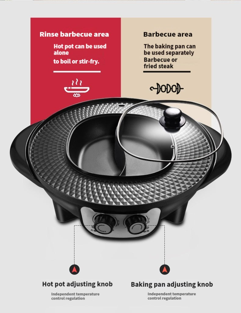 [Electric BBQ Grill Hot Pot] Smokeless Electric BBQ Grill and Hot Pot - Separable, Perfect for Home Cooking
