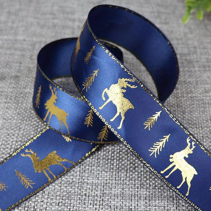 1pc 5 Yards 25mm Bronzing Christmas Ribbon Printed Polyester Ribbon For Christmas Decoration Gift Wrapping DIY Sewing Fabric