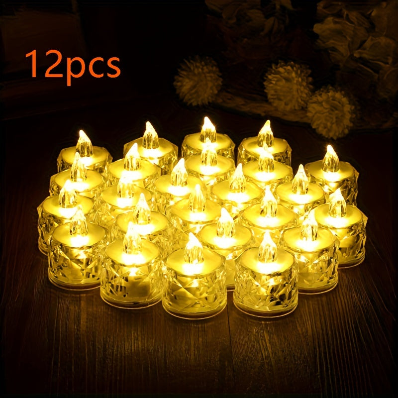 12pcs LED Electronic Candle Lights, Rose Pattern Vertical Refraction Halo Projection, Mini Simulated Flameless Candles For Wedding, Valentine's Day, Halloween, Christmas, Holiday, Home Decoration