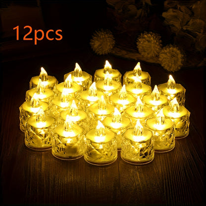 12pcs LED Electronic Candle Lights, Rose Pattern Vertical Refraction Halo Projection, Mini Simulated Flameless Candles For Wedding, Valentine's Day, Halloween, Christmas, Holiday, Home Decoration