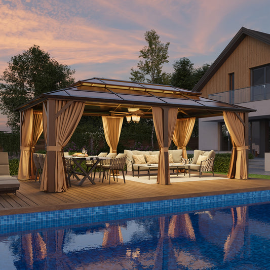 12'x20' Hard Top Gazebo with Curtains & Netting - Durable Aluminum Frame, Dual-Layer Polycarbonate Canopy, Ideal for Patio, Lawn & Garden Decor, Garden Gazebo|Elegant Home Decor|Durable Construction, Gazebo Deco