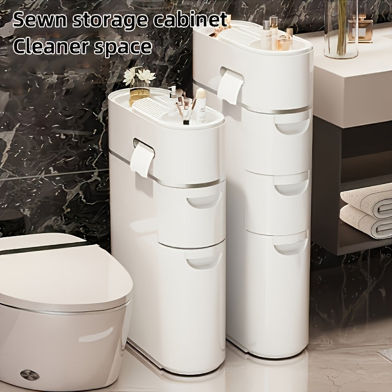 1pc 3/4/5 Layer White Plastic Pull-Out Cabinet, Multi-Functional Home Storage Organizer For Bathroom/Kitchen/Living Room Alone Shelf For Homeowners & Organizers With Wheels
