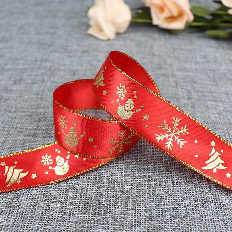1pc 5 Yards 25mm Bronzing Christmas Ribbon Printed Polyester Ribbon For Christmas Decoration Gift Wrapping DIY Sewing Fabric
