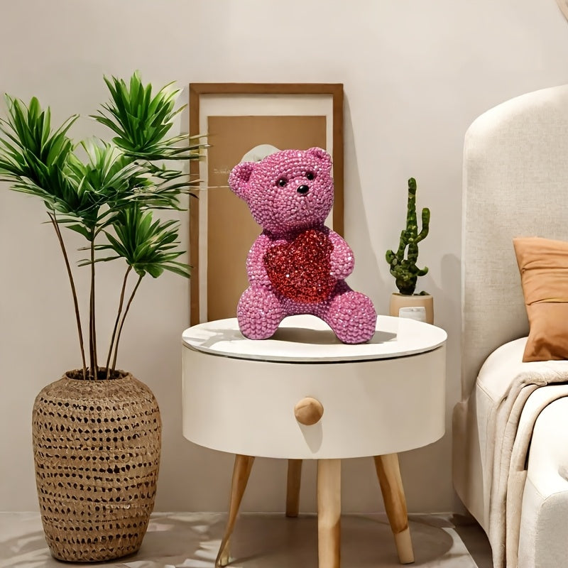 [Art Deco Pink Bear Sculpture] 1pc Art Deco Style Resin Pink Bear Sculpture, Love Theme Figurine, Versatile Room Decor for Living Room, Bedroom, Prayer Room, Christmas, Halloween, Thanksgiving, Valentine's Day, New Year