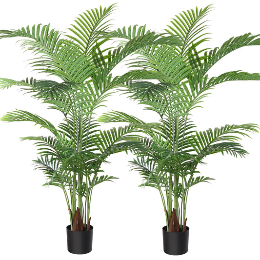 Plante De Palmier Areca Artificielle 5 Pieds Faux Palmier Avec 17 Troncs Faux Arbre Pour Décoration Moderne D’Intérieur Extérieur Dypsis Lutescens Plantes En Pot Pour Bureau À Domicile (Lot De 2)