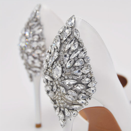 [Silvery Rhinestone Applique Patch] 2pcs Silvery Rhinestone Applique Patch - Sewing Iron-On Dress Shoes Decoration Accessories