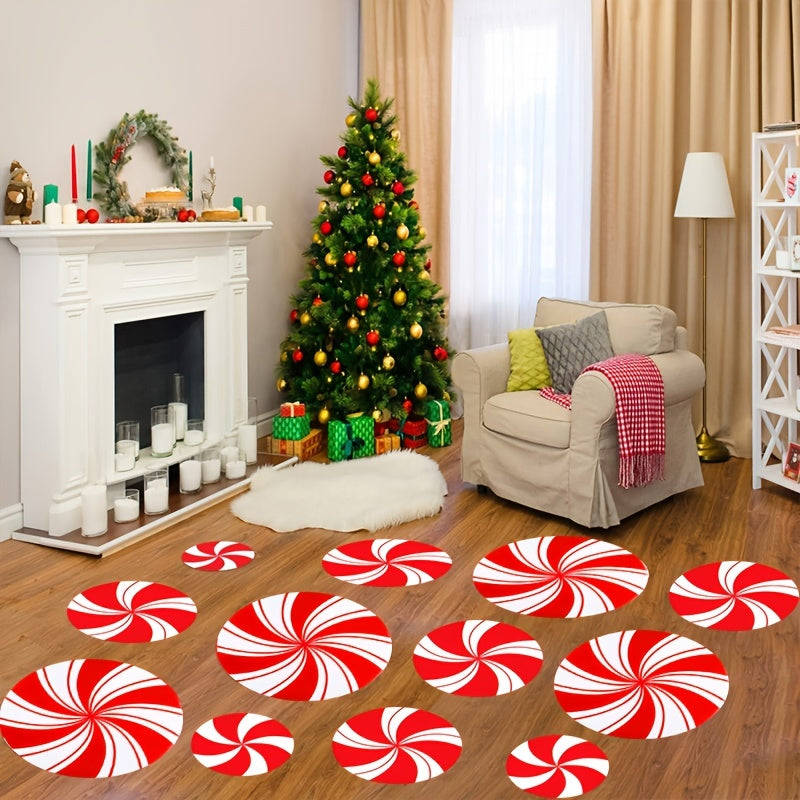 12pcs Red Candy Stickers, Christmas Decoration, Red Candy Wall Floor Stickers, Christmas Decoration Window Stickers, Christmas Party Decoration, Home Decoration Stickers, Christmas Party Supply
