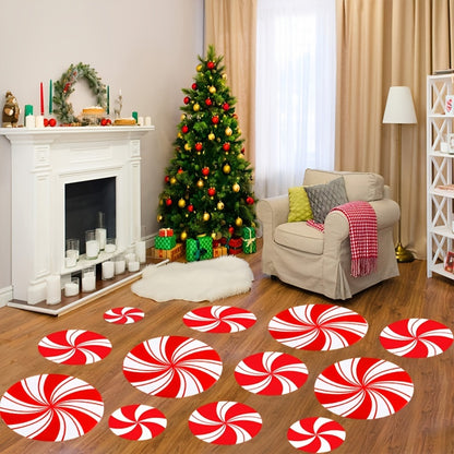 12pcs Red Candy Stickers, Christmas Decoration, Red Candy Wall Floor Stickers, Christmas Decoration Window Stickers, Christmas Party Decoration, Home Decoration Stickers, Christmas Party Supply