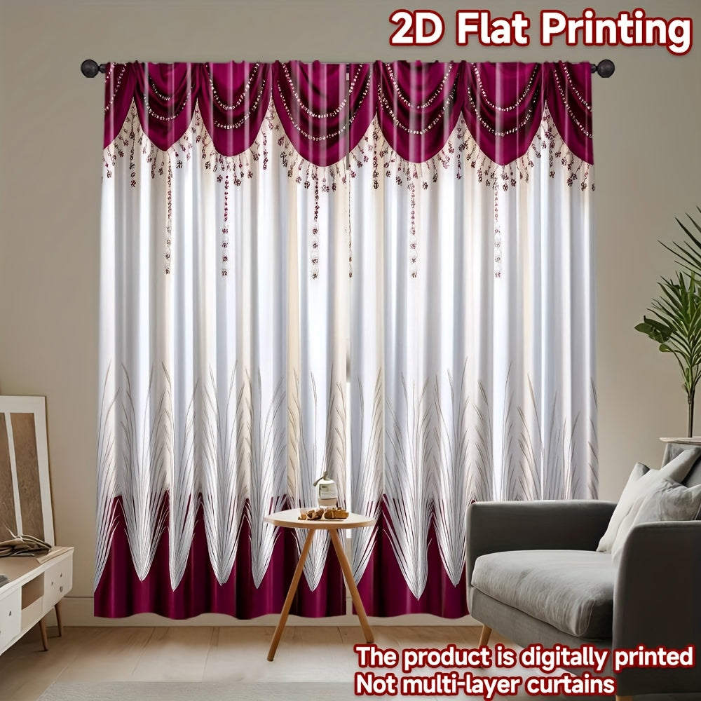 [Contemporary Curtains] 2pcs, 2D FLAT PRINTING Curtains, Contemporary Curtains red Durable 100% Polyester Fabric (without rod, No movement, no battery) Art Deco Festive for Living Room, Bedroom, Kitchen, Bathroom Decor, 2D Fl