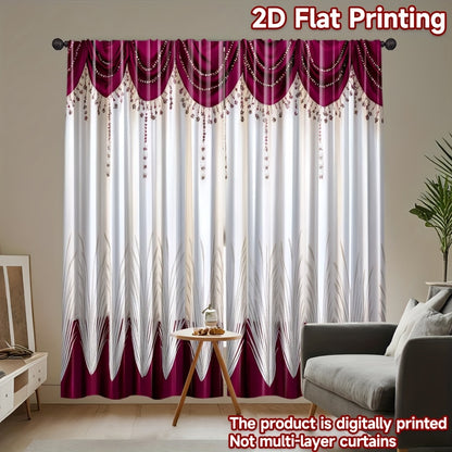 [Contemporary Curtains] 2pcs, 2D FLAT PRINTING Curtains, Contemporary Curtains red Durable 100% Polyester Fabric (without rod, No movement, no battery) Art Deco Festive for Living Room, Bedroom, Kitchen, Bathroom Decor, 2D Fl