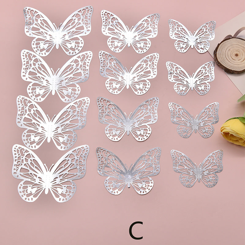 12pcs 3D Wall Sticker, Hollow Butterfly Self-Adhesive Wall Stickers, Bedroom Bathroom Living Room Porch Home Decoration Wall Stickers, Removable Stickers, Wall Decor Decals