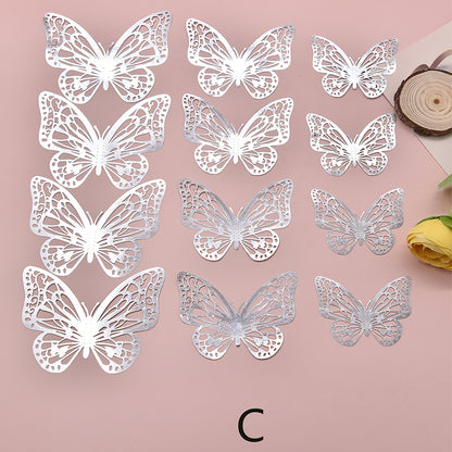 12pcs 3D Wall Sticker, Hollow Butterfly Self-Adhesive Wall Stickers, Bedroom Bathroom Living Room Porch Home Decoration Wall Stickers, Removable Stickers, Wall Decor Decals