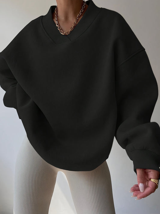 Solid Drop Shoulder Pullover Sweatshirt, Casual Sporty Long Sleeve Sweatshirt, Women's Clothing