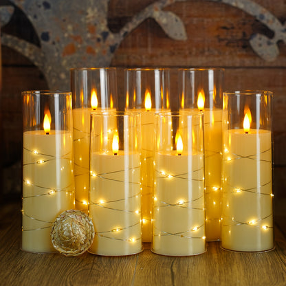 [Fast Arrival] 7-Acrylic Flameless Column Candle - Flameless Candles with Remote Control, Embedded Star String, and Battery Powered LED Lights - Perfect Home Decoration for Halloween and Christmas Ambiance