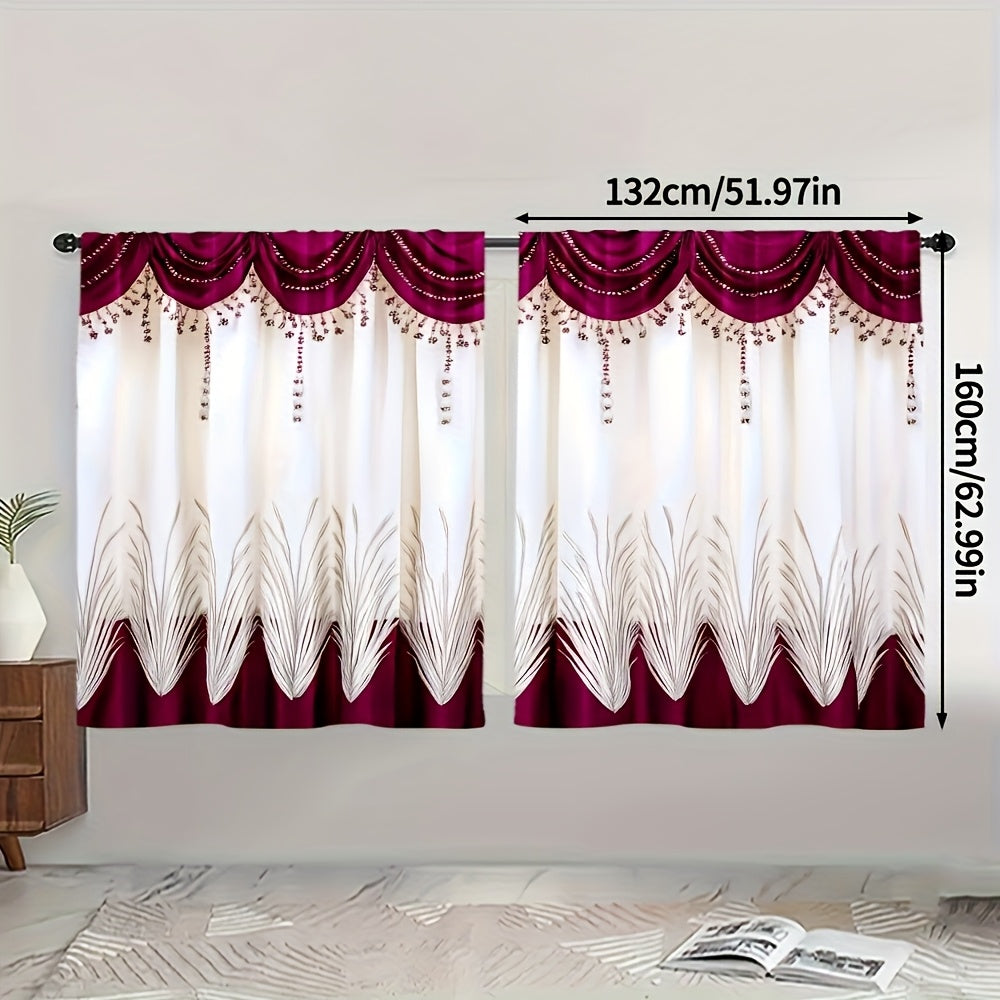 [Contemporary Curtains] 2pcs, 2D FLAT PRINTING Curtains, Contemporary Curtains red Durable 100% Polyester Fabric (without rod, No movement, no battery) Art Deco Festive for Living Room, Bedroom, Kitchen, Bathroom Decor, 2D Fl