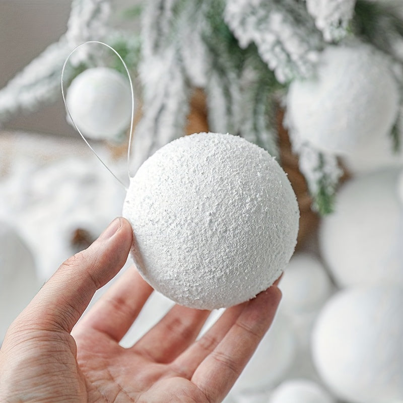 18pcs, White Foam Christmas Balls Ornaments For Xmas Tree Hanging Pendant Ball Holiday New Year Wedding Party Home Decoration Supplies