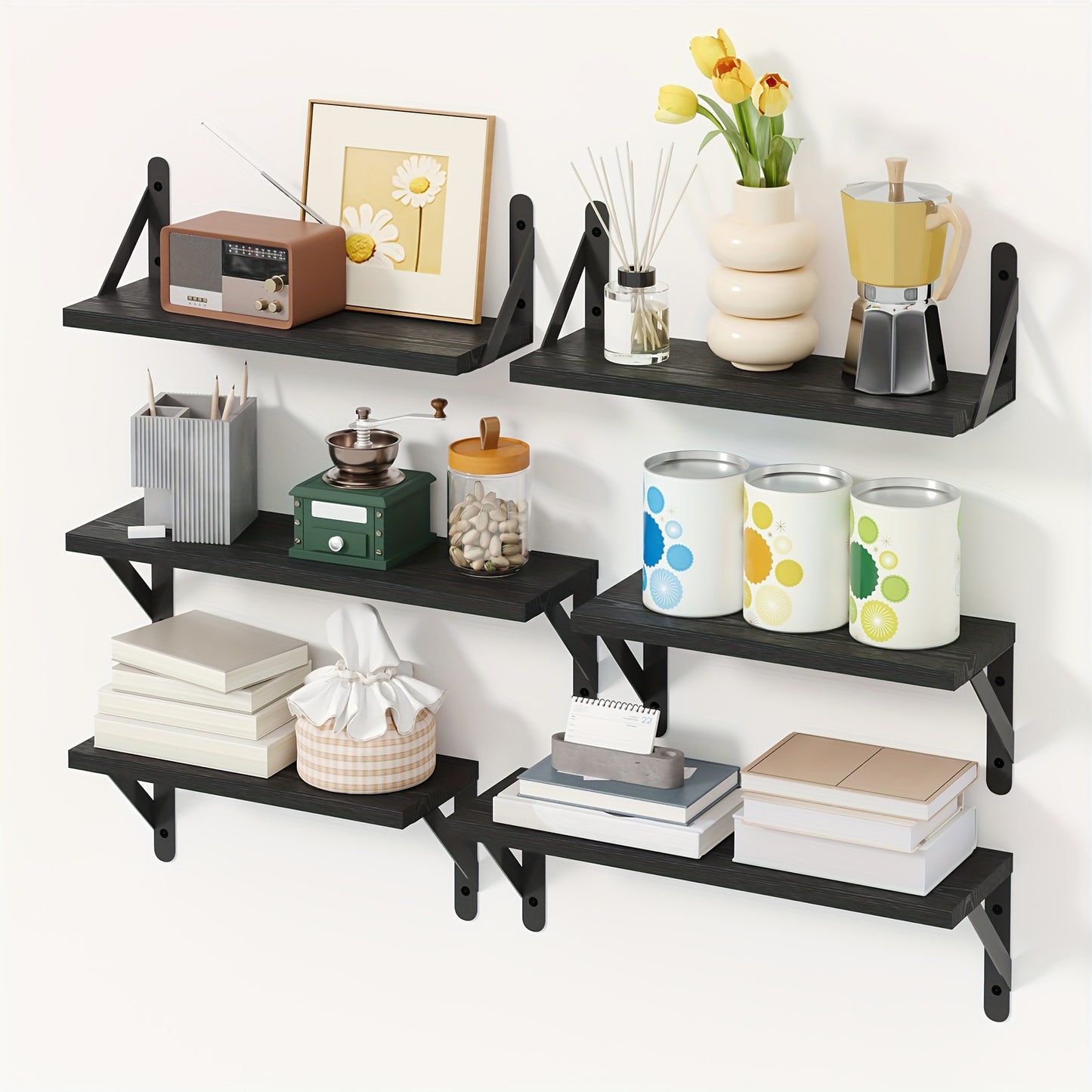 [4pcs Floating Shelves] 4pcs Floating Shelves, Wall Mounted Shelves | For Room Decor, Bathroom Storage, Bedroom, Living Room, And Plants, Home Storage Decoration Utility Shelf