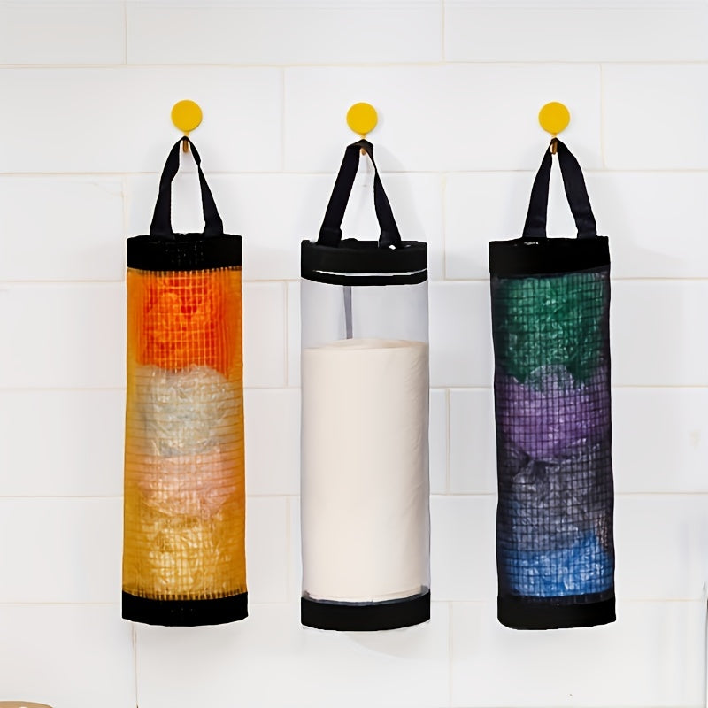 [Durable Trash Bag Organizer] Durable Plastic Under-Cabinet Kitchen Trash Bag Organizer | Open Storage Design, Secure Mounting, Space-Saving Garbage Bag Holder for Countertop Clutter Reduction, Sleek Storage Solution | Sturdy